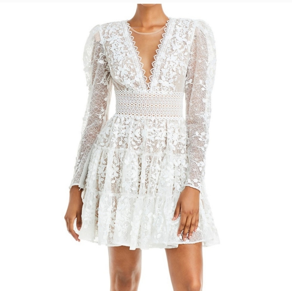 BRONX AND BANCO Megan Embroidered Mini Dress White Lace